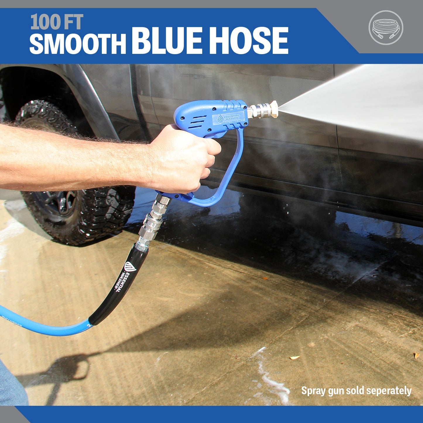 100 FT Blue Pressure Washer Hose | 3/8" Flexibility With Stainless Steel Fittings