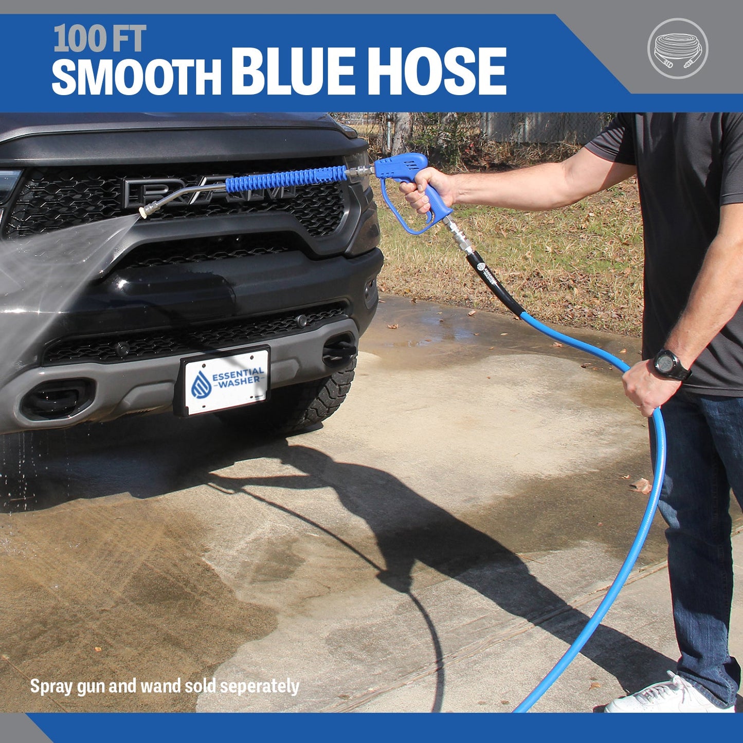 100 FT Blue Pressure Washer Hose | 3/8" Flexibility With Stainless Steel Fittings