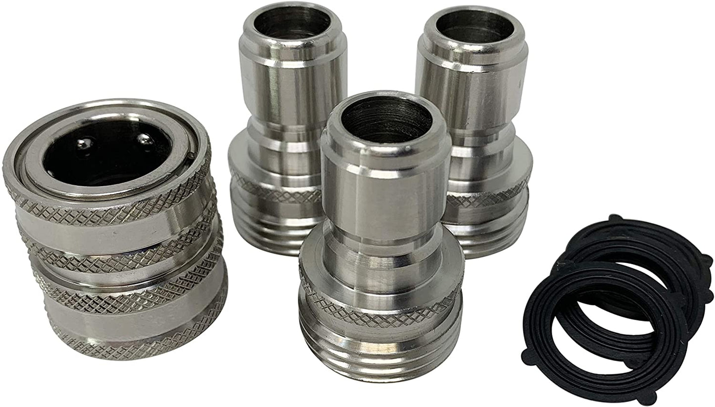 Garden Hose Quick Connect Set | Solid Stainless Steel 3/4" Quick Connect Garden Hose Fittings | 1x3