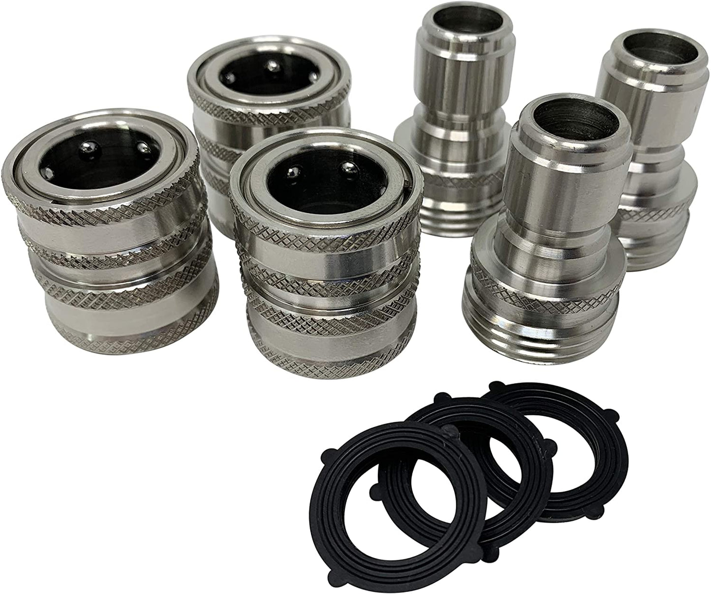 Garden Hose Quick Connect Set | Solid Stainless Steel 3/4" Quick Connect Garden Hose Fittings | 3x3
