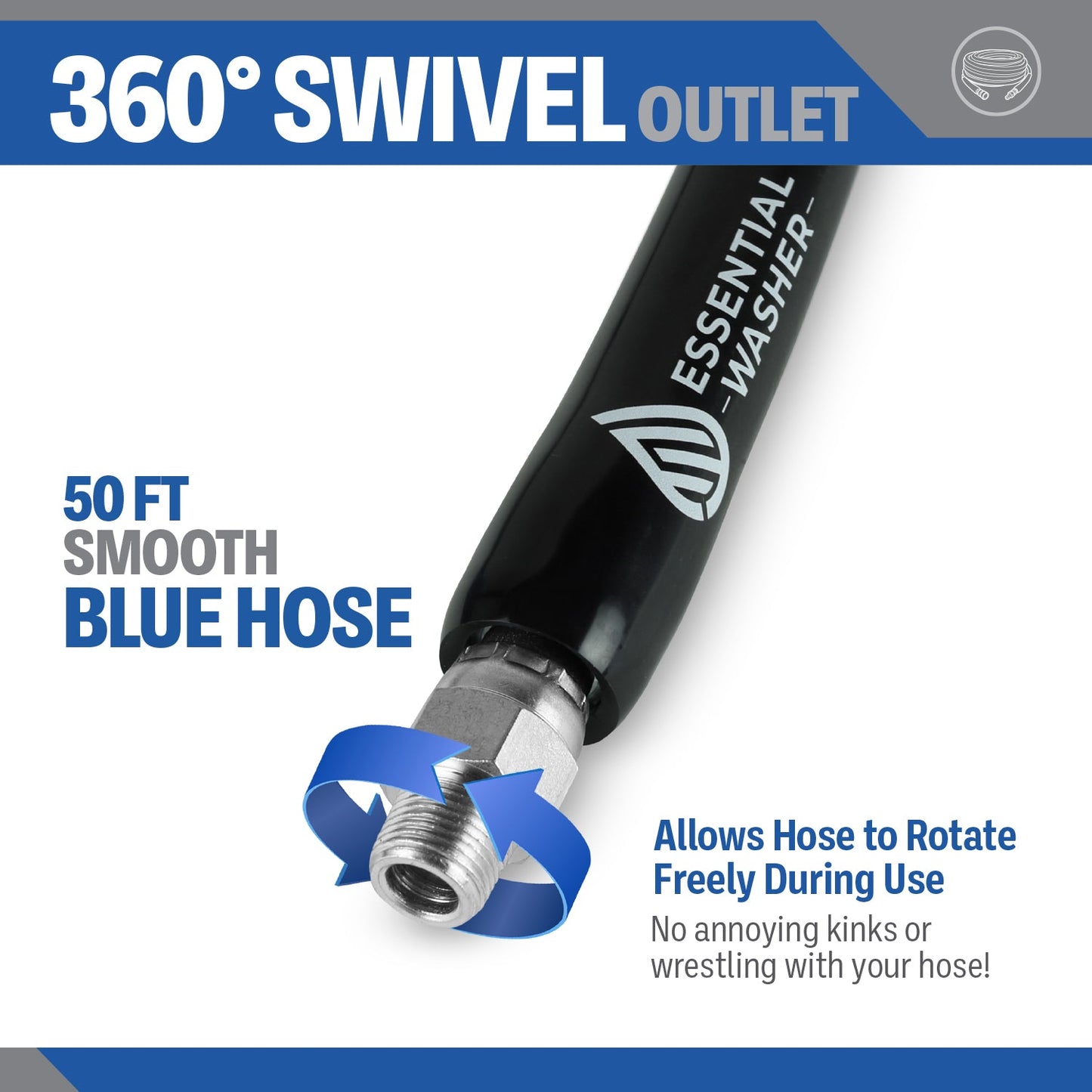 50 FT Blue Pressure Washer Hose | 3/8" Flexibility With Stainless Steel Fittings
