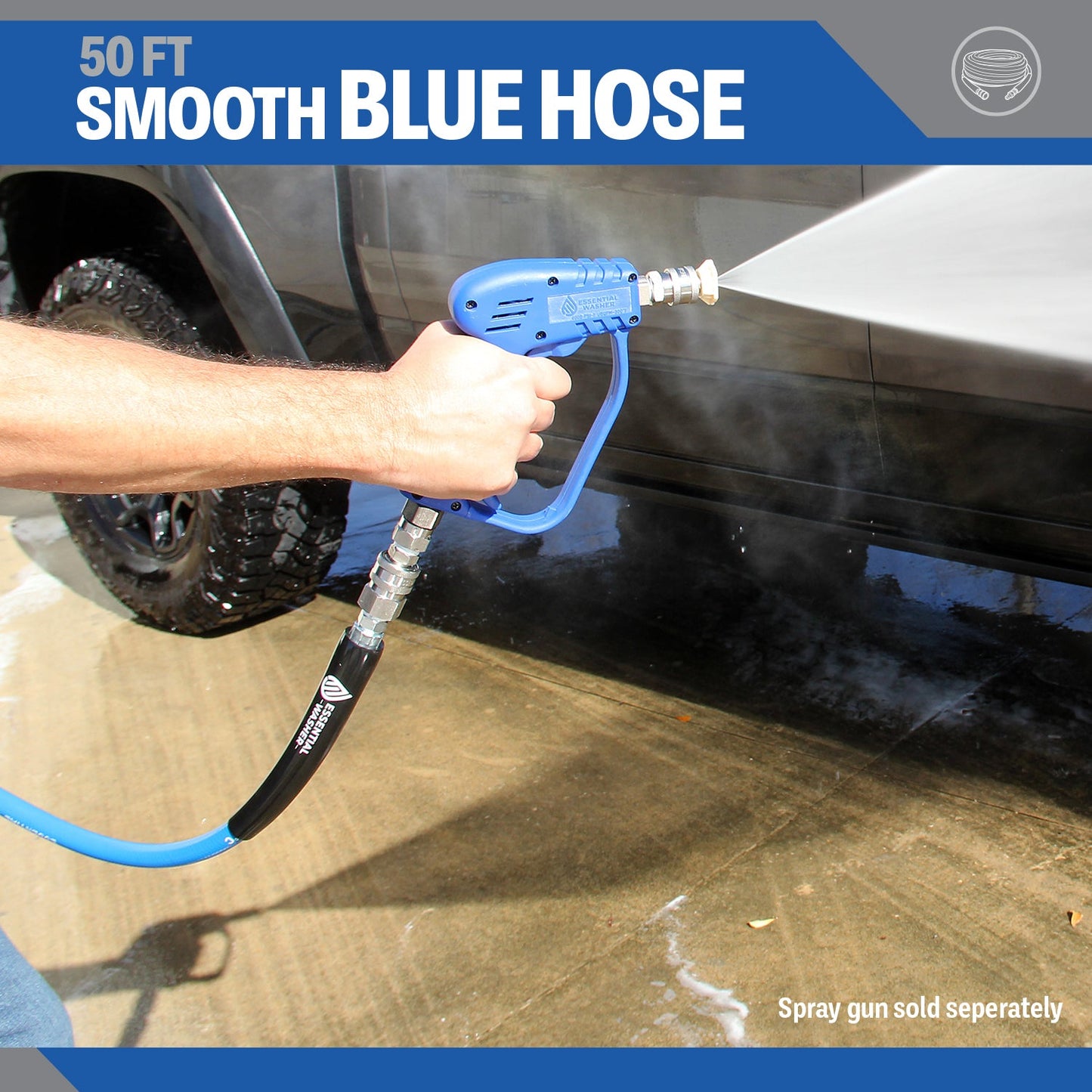 50 FT Blue Pressure Washer Hose | 3/8" Flexibility With Stainless Steel Fittings