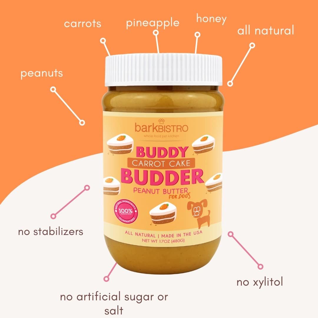 Buddy BUDDER Bark Bistro Company, Ruff Ruff Raw + Pumpkin Pup, Dog Peanut Butter, Healthy Dog Treat, Dog Enrichment, 100% Natural Dog Peanut Butter - Made in USA (Set of 2/ 17oz Jars)