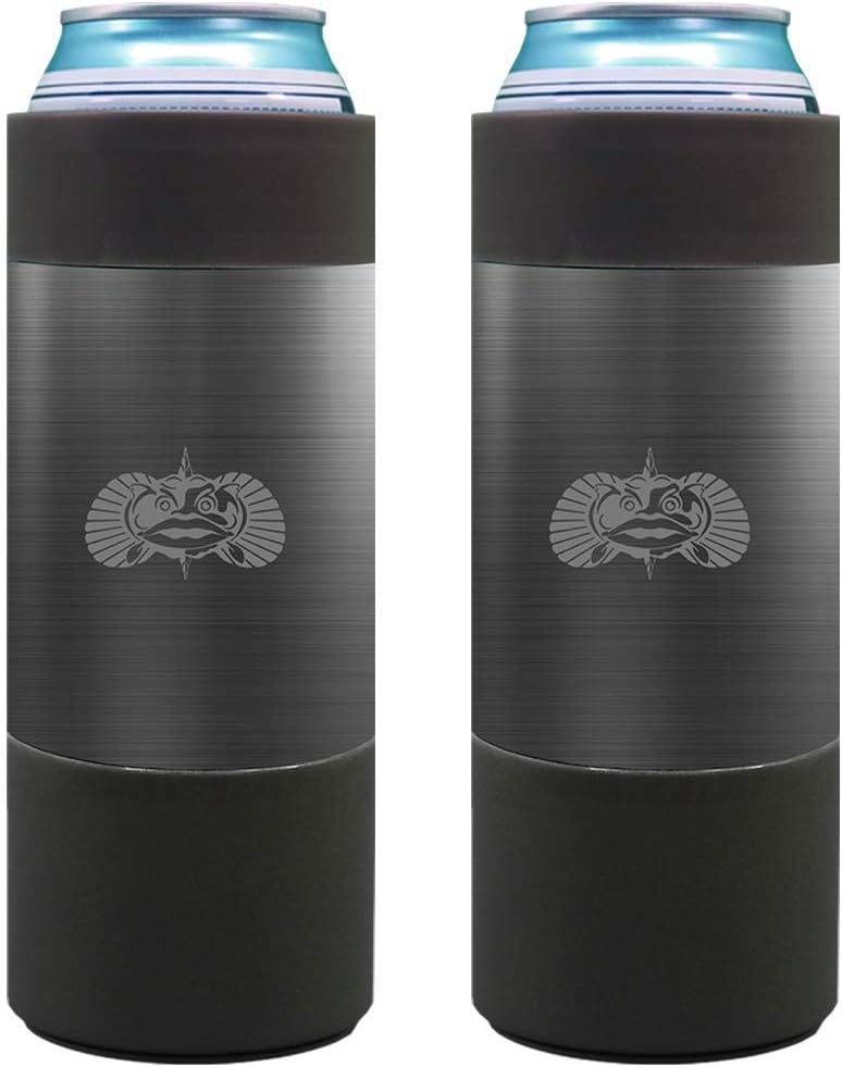 Toadfish Slim Non-Tipping Can Cooler for 12oz Cans - Suction Cup Cooler For Beer & Soda - Stainless Steel Double-Wall Vacuum Insulated Cooler - Sturdy Beverage Holder (Graphite)