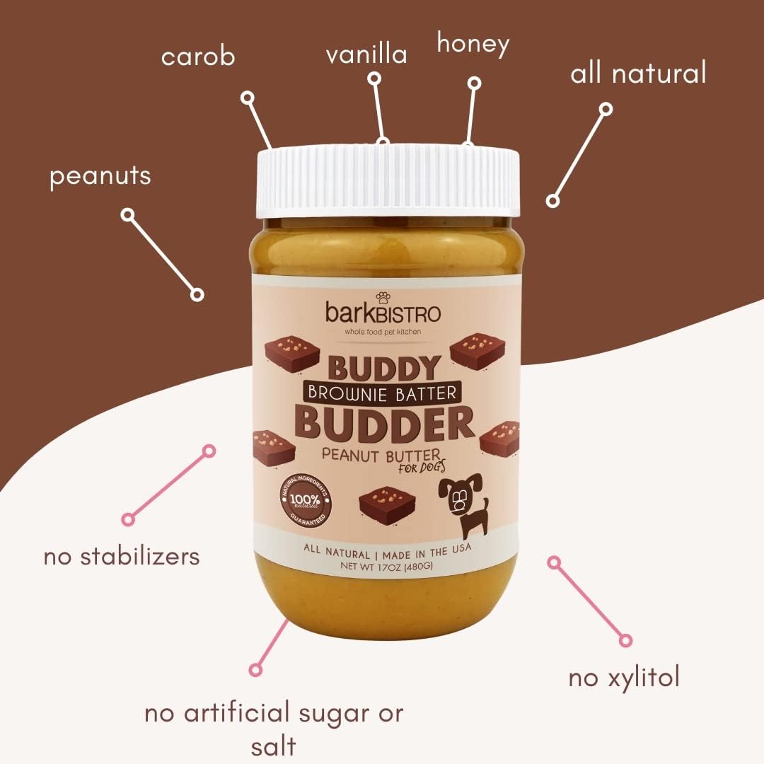 Buddy BUDDER Bark Bistro Company, Ruff Ruff Raw + Pumpkin Pup, Dog Peanut Butter, Healthy Dog Treat, Dog Enrichment, 100% Natural Dog Peanut Butter - Made in USA (Set of 2/ 17oz Jars)