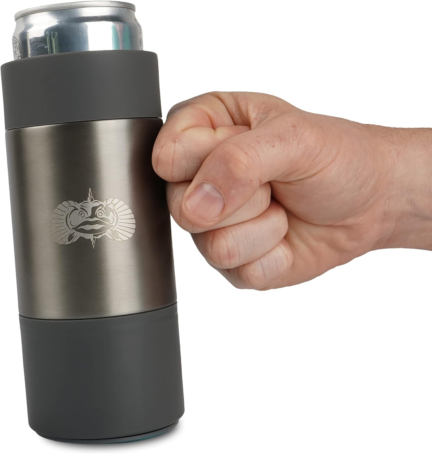 Toadfish Slim Non-Tipping Can Cooler for 12oz Cans - Suction Cup Cooler For Beer & Soda - Stainless Steel Double-Wall Vacuum Insulated Cooler - Sturdy Beverage Holder (Graphite)