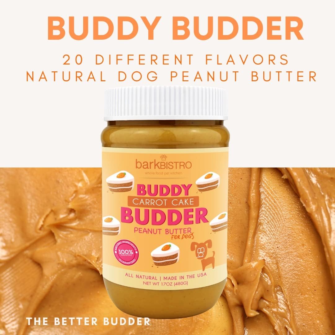 Buddy BUDDER Bark Bistro Company, Ruff Ruff Raw + Pumpkin Pup, Dog Peanut Butter, Healthy Dog Treat, Dog Enrichment, 100% Natural Dog Peanut Butter - Made in USA (Set of 2/ 17oz Jars)