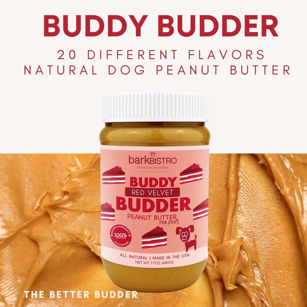 Buddy BUDDER Bark Bistro Company, Ruff Ruff Raw + Pumpkin Pup, Dog Peanut Butter, Healthy Dog Treat, Dog Enrichment, 100% Natural Dog Peanut Butter - Made in USA (Set of 2/ 17oz Jars)
