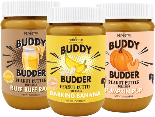 Pumpkin Pup + Ruff Ruff Raw + Barkin Banana Buddy BUDDER, 100% Natural Dog Peanut Butter, Healthy Dog Treats - Made in USA (Set of 3)