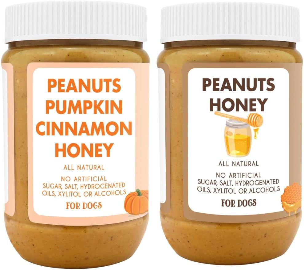 Buddy BUDDER Bark Bistro Company, Ruff Ruff Raw + Pumpkin Pup, Dog Peanut Butter, Healthy Dog Treat, Dog Enrichment, 100% Natural Dog Peanut Butter - Made in USA (Set of 2/ 17oz Jars)