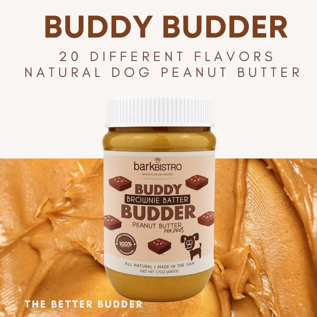 Buddy BUDDER Bark Bistro Company, Ruff Ruff Raw + Pumpkin Pup, Dog Peanut Butter, Healthy Dog Treat, Dog Enrichment, 100% Natural Dog Peanut Butter - Made in USA (Set of 2/ 17oz Jars)