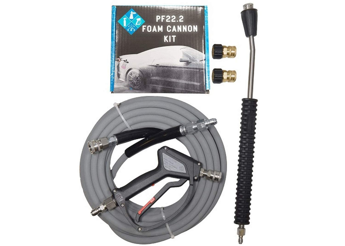 MTM Hydro PF22.2 Foam Cannon Kit, Pressure Washer Car Wash Sprayer Gun, High Pressure Foam Power Washer Attachment with Gray Hose and Extension Wand for Boat, Roof, Car Washing Detailing