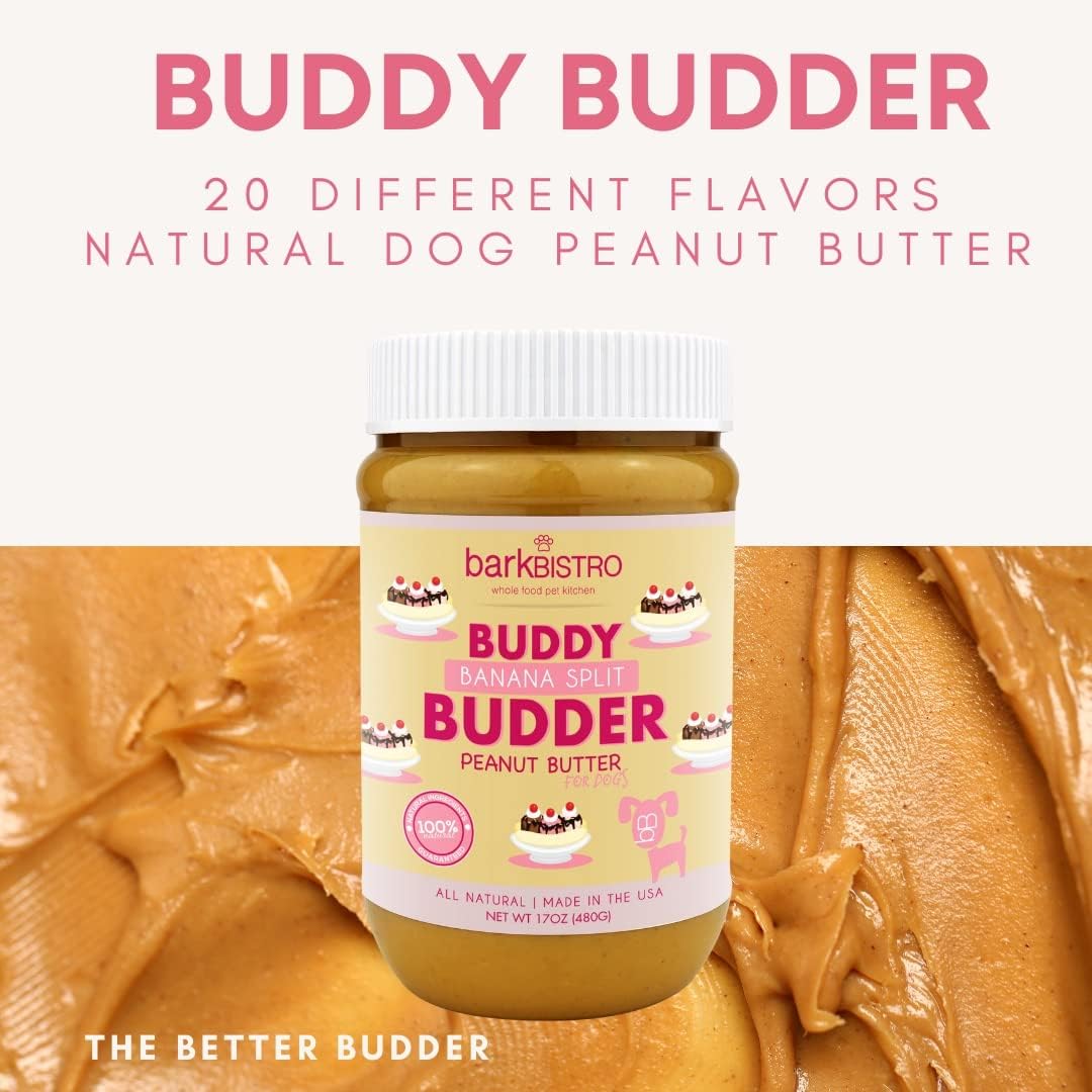 Buddy BUDDER Bark Bistro Company, Ruff Ruff Raw + Pumpkin Pup, Dog Peanut Butter, Healthy Dog Treat, Dog Enrichment, 100% Natural Dog Peanut Butter - Made in USA (Set of 2/ 17oz Jars)