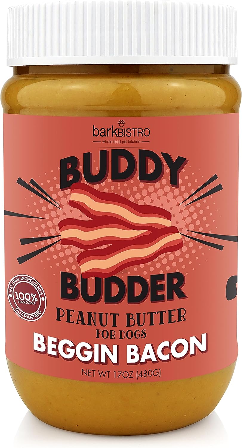 Buddy BUDDER Bark Bistro Company, Ruff Ruff Raw + Pumpkin Pup, Dog Peanut Butter, Healthy Dog Treat, Dog Enrichment, 100% Natural Dog Peanut Butter - Made in USA (Set of 2/ 17oz Jars)