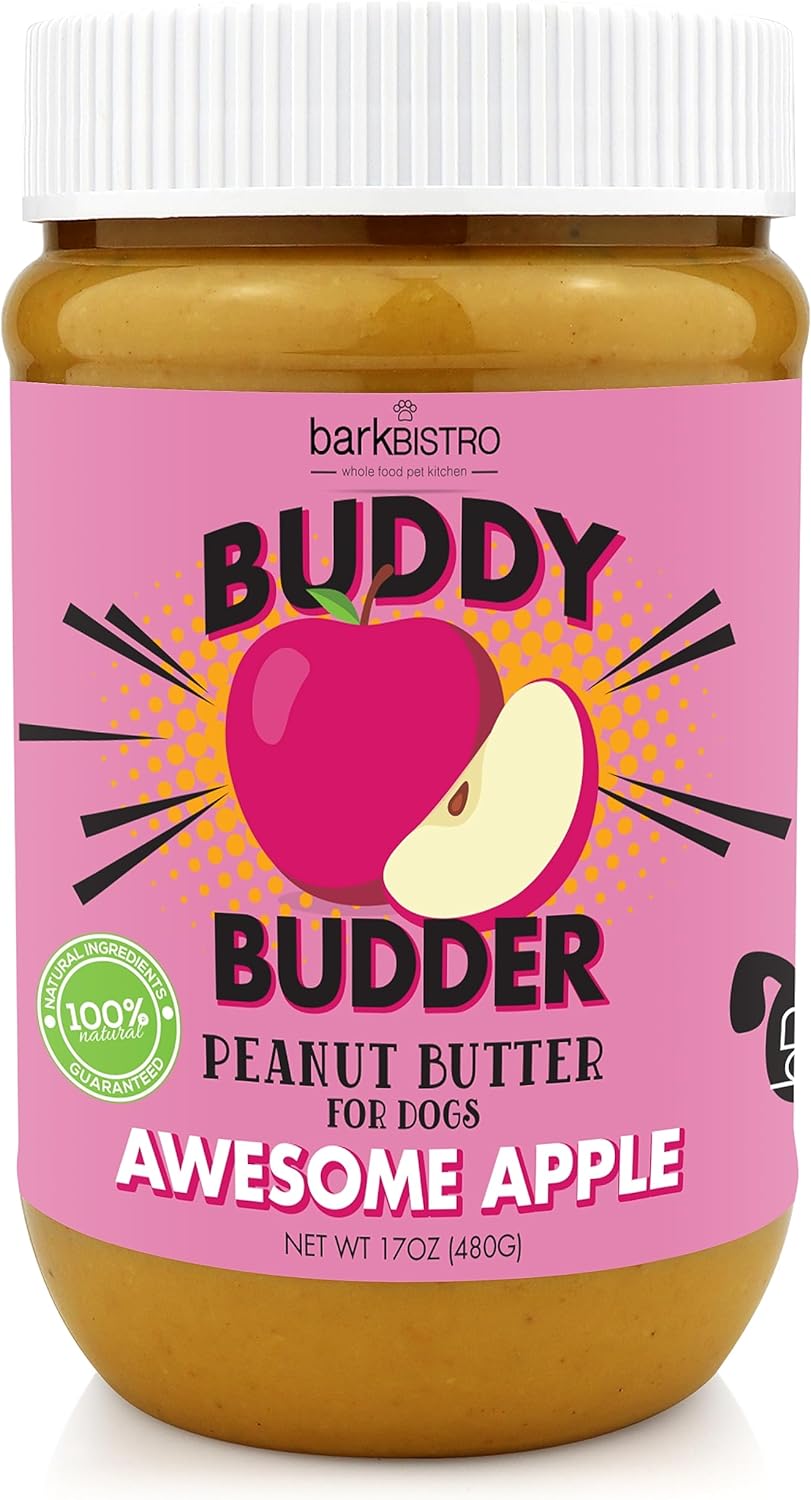 Bark Bistro Company, Awesome Apple, 100% Natural Dog Peanut Butter, Healthy Peanut Butter Dog Treats, Stuff in Toy, Pill Pocket for Dogs, Made in USA, (17oz Jars)