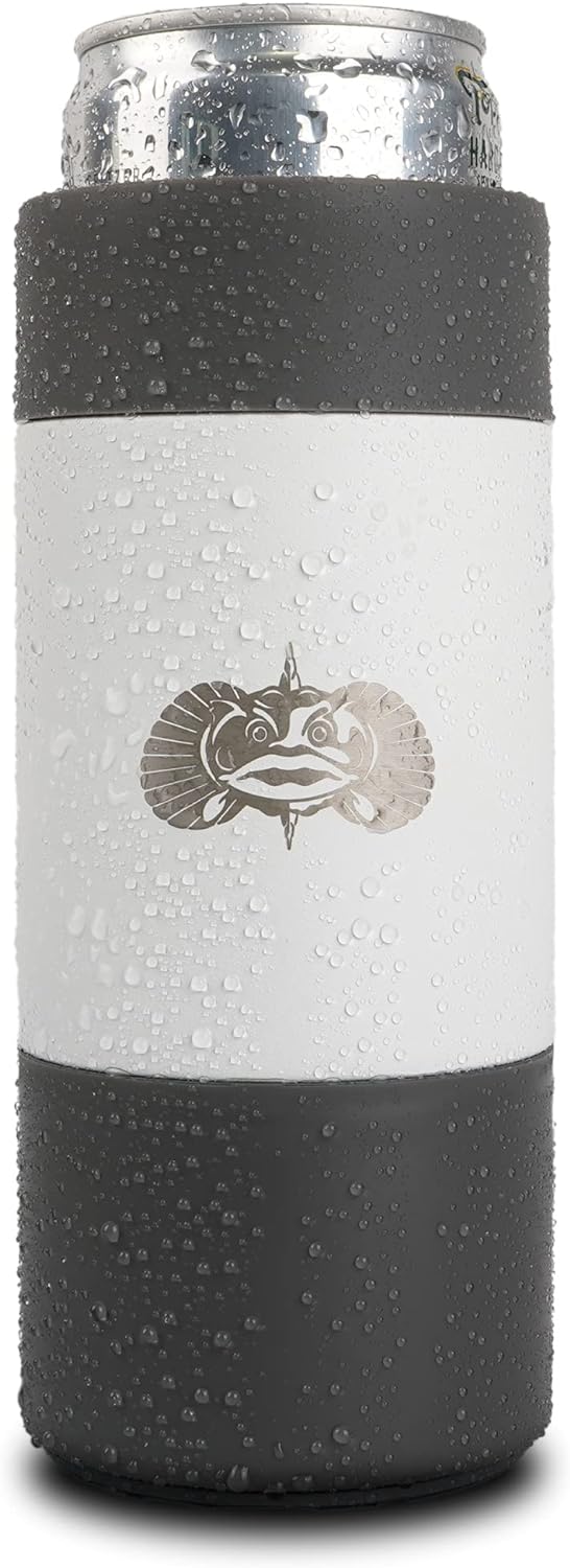 Toadfish Slim Non-Tipping Can Cooler for 12oz Cans - Suction Cup Cooler For Beer & Soda - Stainless Steel Double-Wall Vacuum Insulated Cooler - Sturdy Beverage Holder (Graphite)