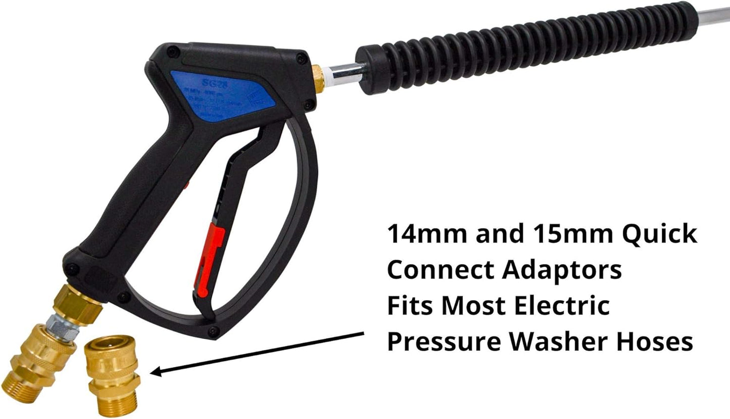 MTM Hydro Pressure Washer Spray Gun Kit Compatible with Most Power Washers and Foam Cannons - Upgraded SG28 Spray Gun, 18" Extension Wand, and Hardware Adaptors Best for Electric Pressure Washers