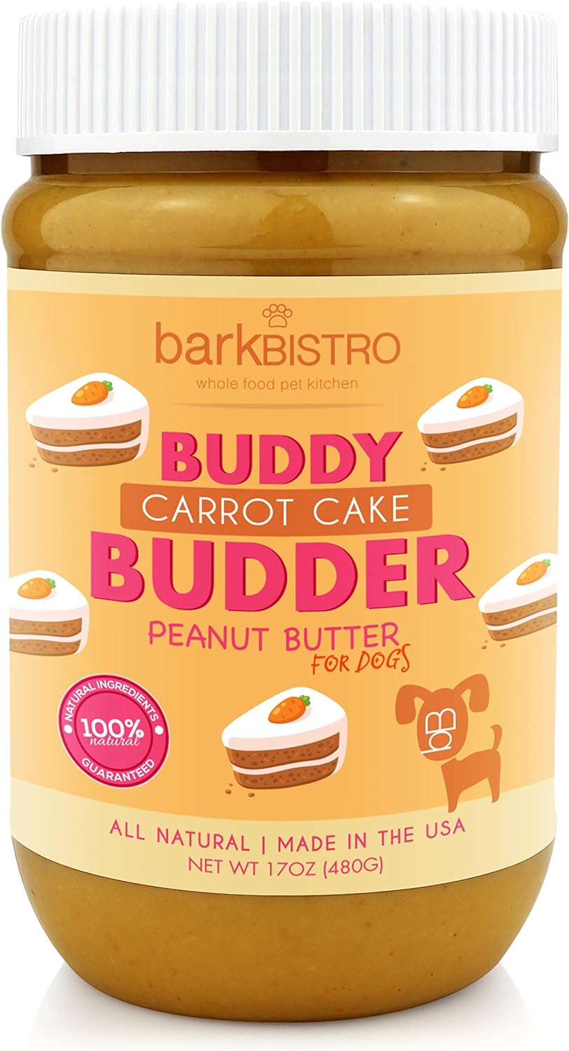 Buddy BUDDER Bark Bistro Company, Ruff Ruff Raw + Pumpkin Pup, Dog Peanut Butter, Healthy Dog Treat, Dog Enrichment, 100% Natural Dog Peanut Butter - Made in USA (Set of 2/ 17oz Jars)