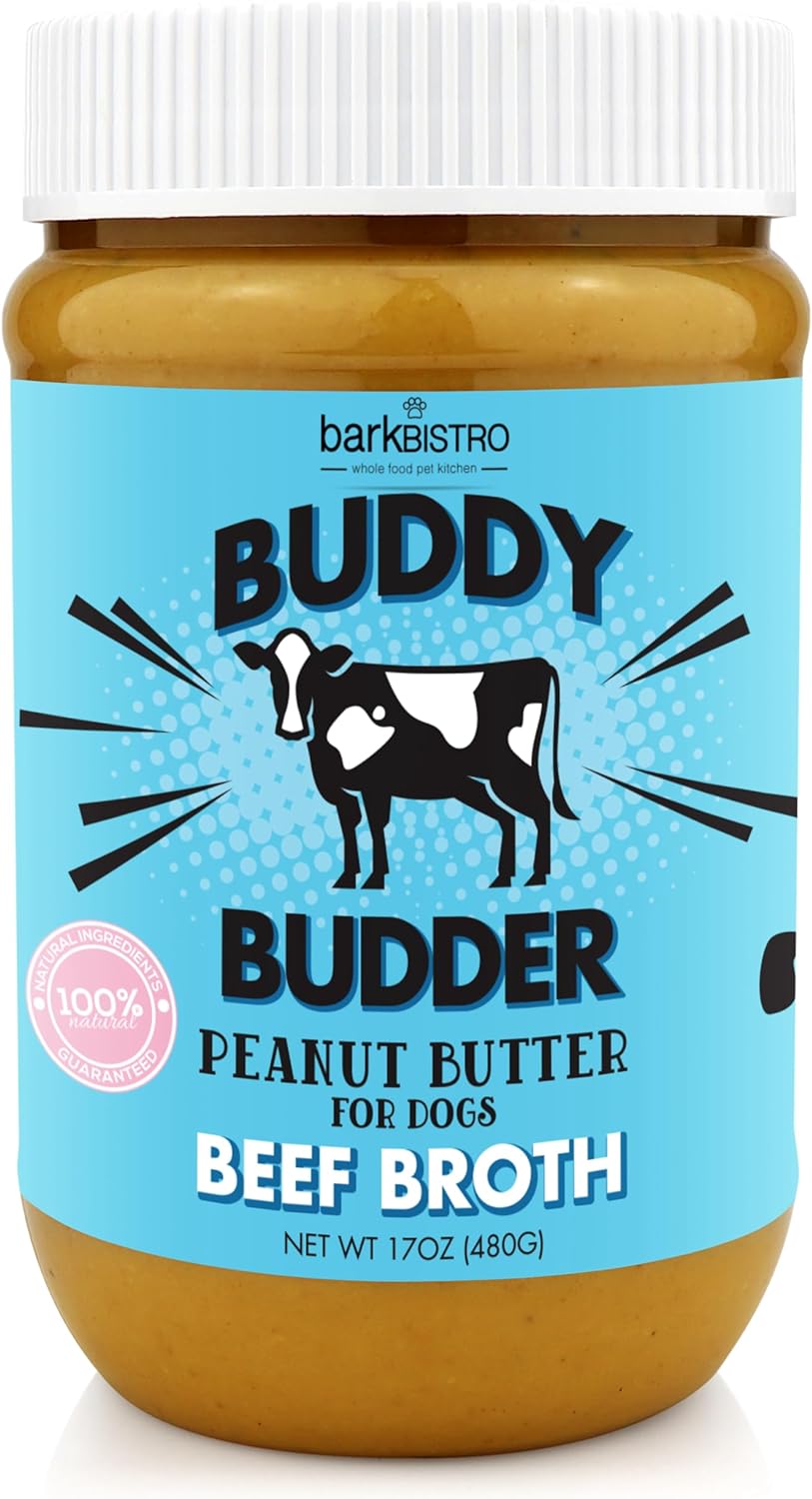 Buddy BUDDER Bark Bistro Company, Ruff Ruff Raw + Pumpkin Pup, Dog Peanut Butter, Healthy Dog Treat, Dog Enrichment, 100% Natural Dog Peanut Butter - Made in USA (Set of 2/ 17oz Jars)