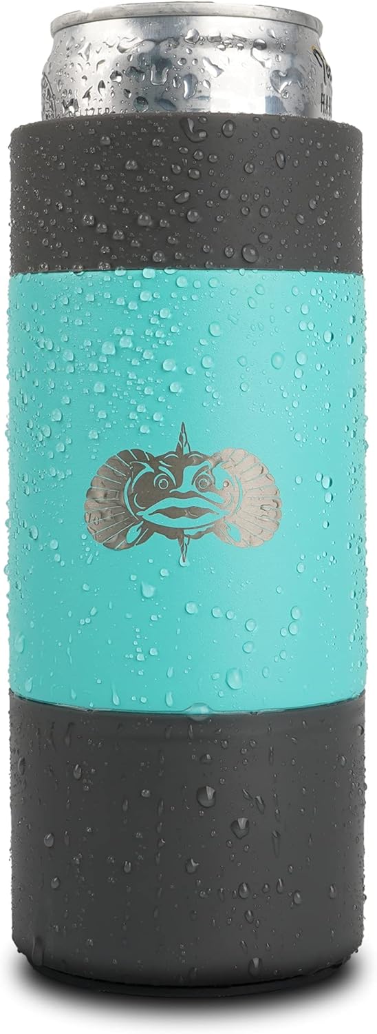 Toadfish Slim Non-Tipping Can Cooler for 12oz Cans - Suction Cup Cooler For Beer & Soda - Stainless Steel Double-Wall Vacuum Insulated Cooler - Sturdy Beverage Holder (Graphite)