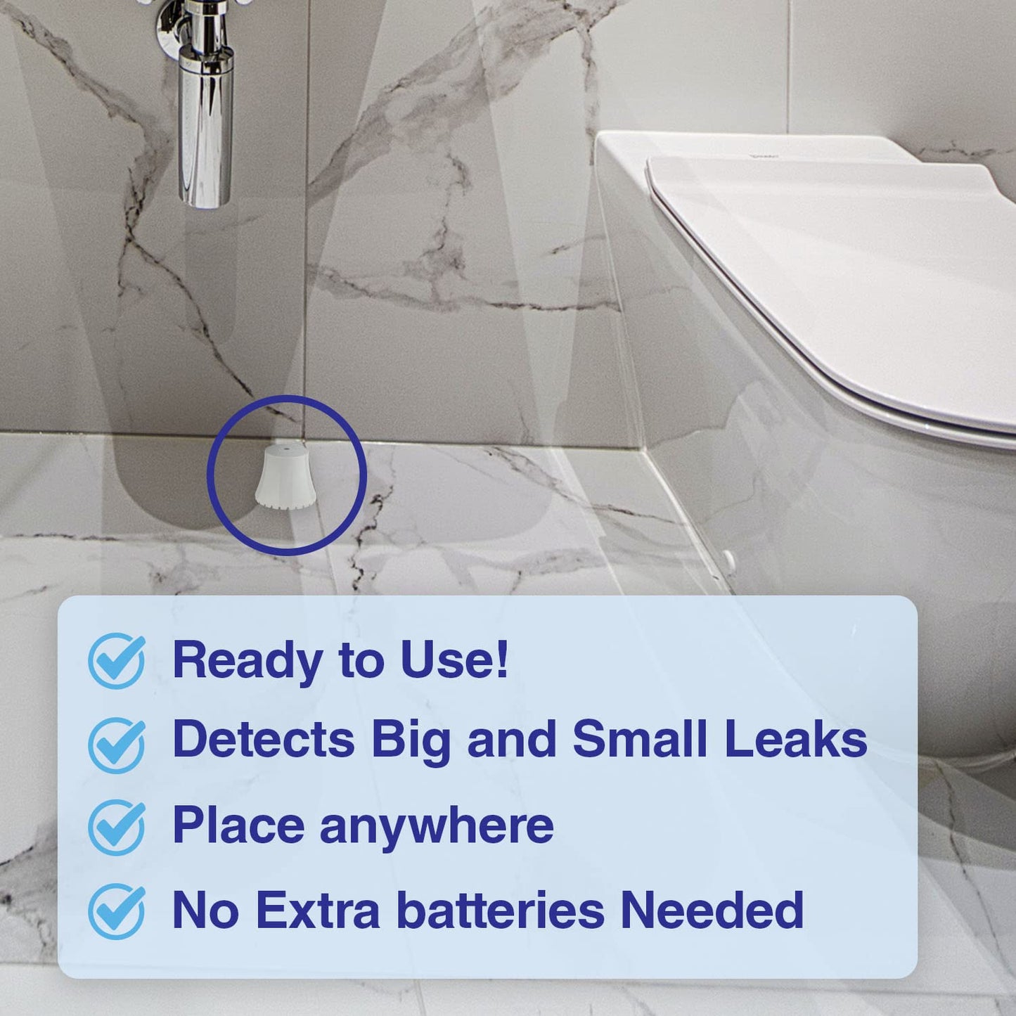 Flood Buzz Water Leak Alarm - 6 Pack; Reusable with Factory Installed Battery