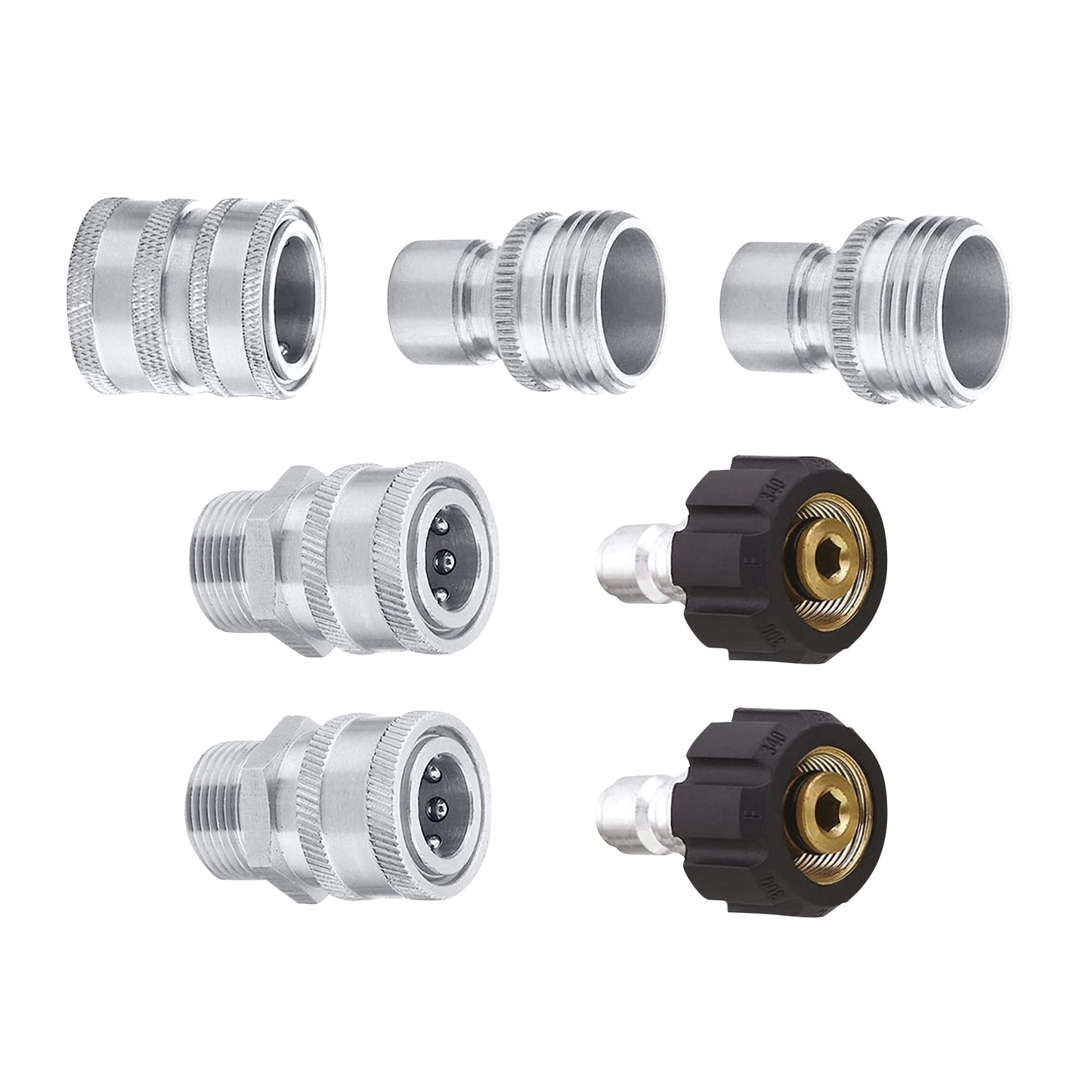 MTM Hydro Hose Adapter 7 Piece Pressure Washer Quick Connect Fittings Kit, Stainless Steel High Pressure Couplings and Connectors Adapters for Foam Cannons, Pressure Washers, and Hoses