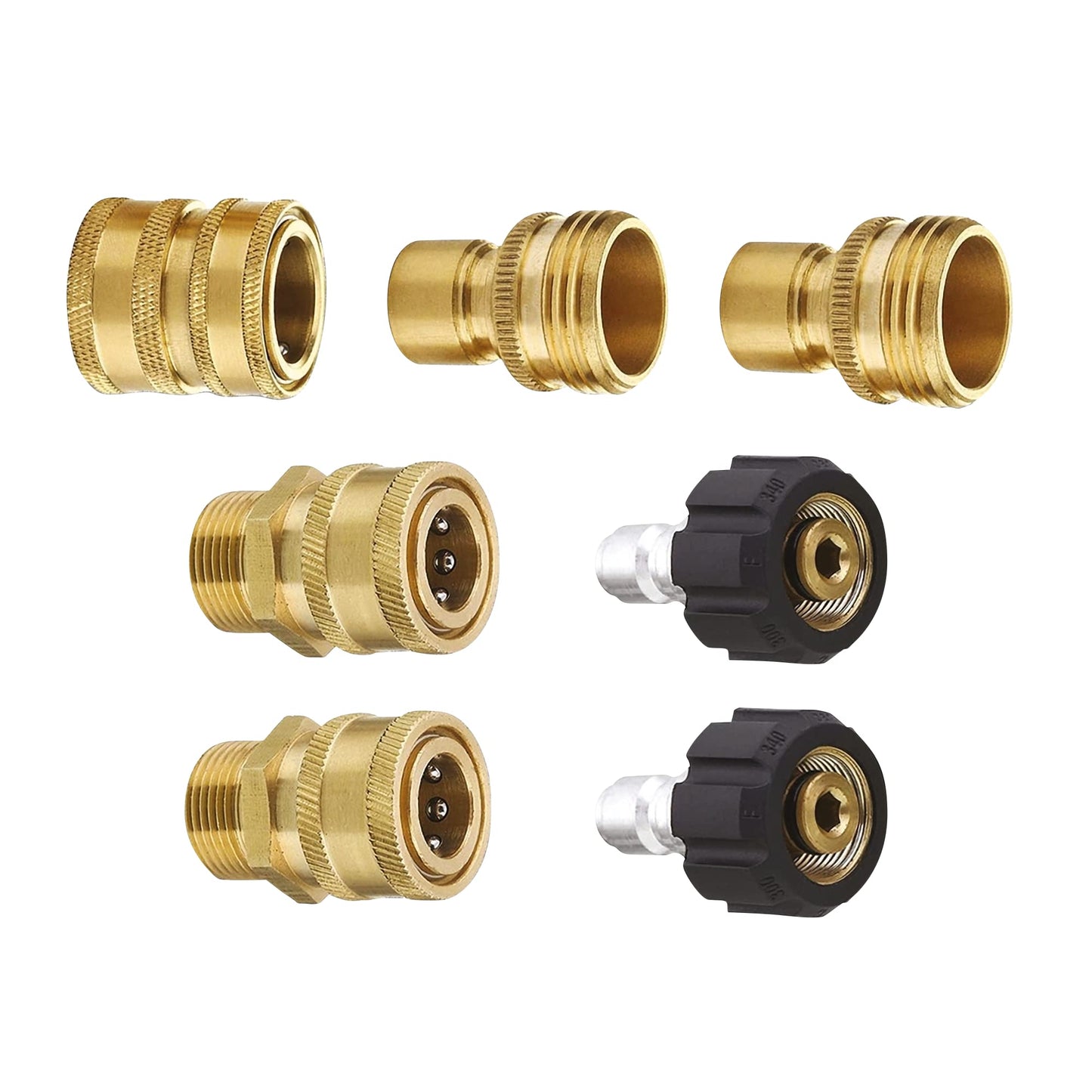 MTM Hydro Hose Adapter 7 Piece Pressure Washer Quick Connect Fittings Kit, Brass High Pressure Couplings and Connectors Adapters for Foam Cannons, Pressure Washers, and Hoses