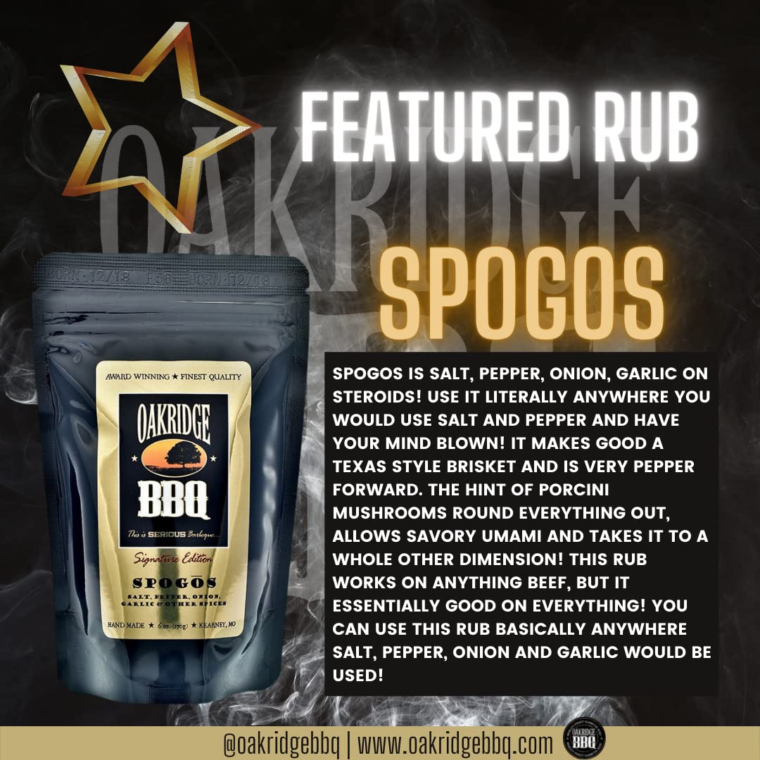 Oakridge BBQ SPOGOS Rub | Salt, Pepper, Onion & Garlic On Steroids | Great on Brisket, Steak, Burgers & Anything Else | World's Finest Barbecue Rubs | Meat Seasoning & Spice Dry Rub | 6 oz High-Barrier Zip Top Bag