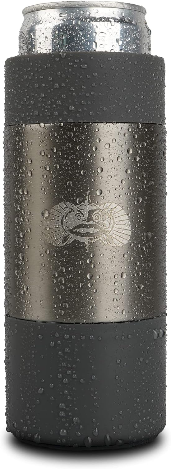 Toadfish Slim Non-Tipping Can Cooler for 12oz Cans - Suction Cup Cooler For Beer & Soda - Stainless Steel Double-Wall Vacuum Insulated Cooler - Sturdy Beverage Holder (Graphite)
