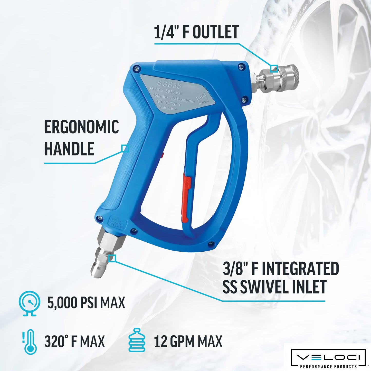 MTM Hydro Acqualine SGS35 Pressure Washer Car Wash Sprayer Gun with Stainless Steel Quick Connect Fittings and Live Swivel, High Pressure 4000 PSI Power Washer Car Washing Detailing