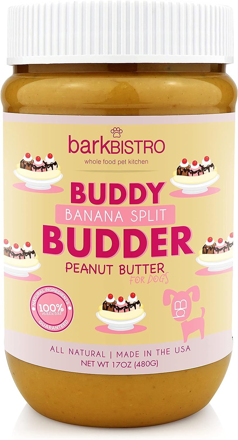 Buddy BUDDER Bark Bistro Company, Ruff Ruff Raw + Pumpkin Pup, Dog Peanut Butter, Healthy Dog Treat, Dog Enrichment, 100% Natural Dog Peanut Butter - Made in USA (Set of 2/ 17oz Jars)