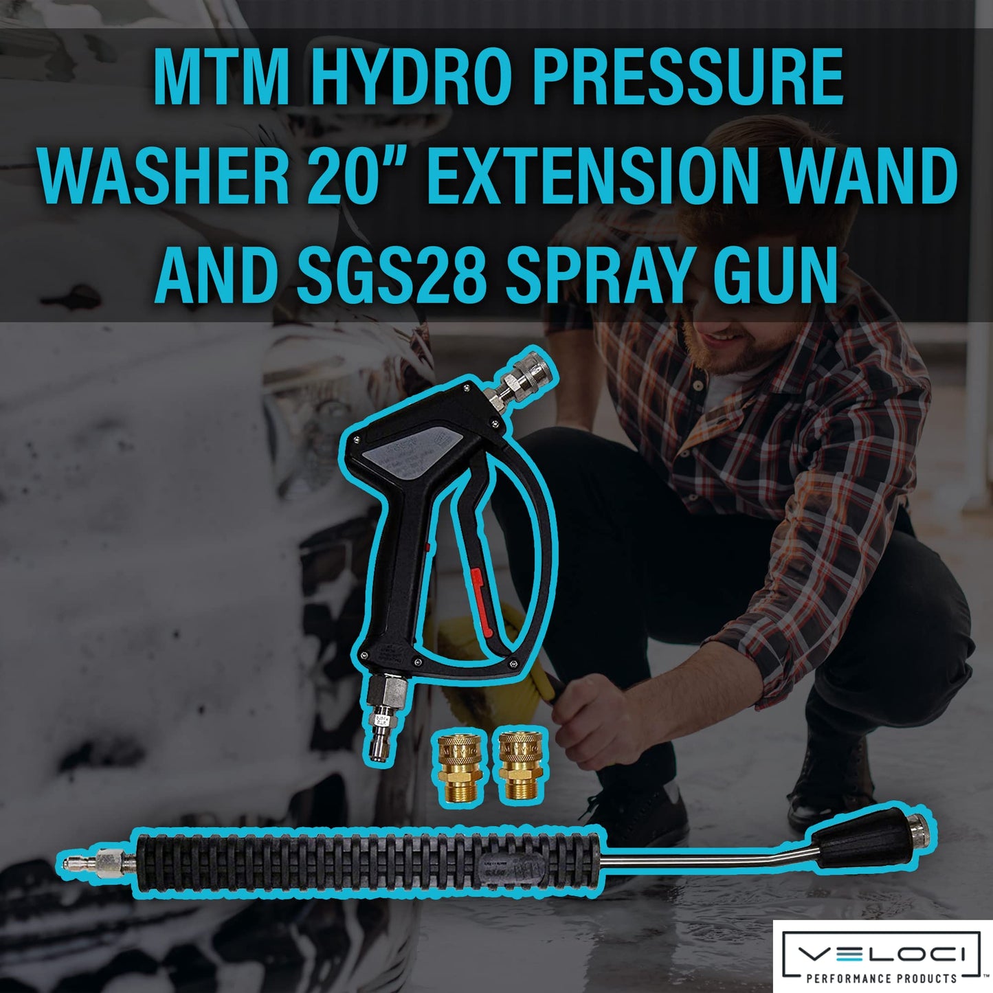 MTM Hydro Pressure Washer 20? Extension Wand and SGS28 Spray Gun Kit High Pressure Sprayer with Live Swivel 4000 PSI for Car Wash and Auto Detailing