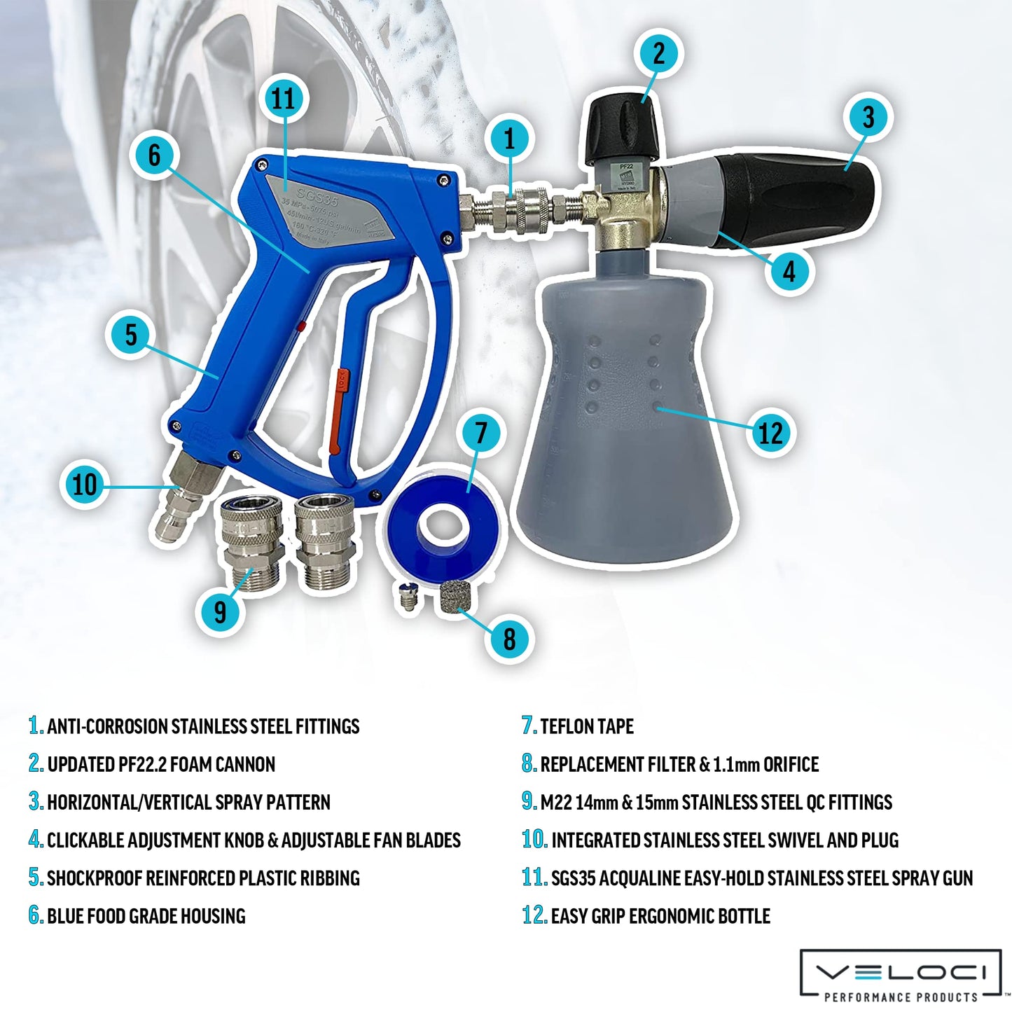 MTM Hydro Ultimate PF22.2 Foam Cannon Kit, Pressure Washer Car Wash Sprayer Gun, High Pressure Foam Power Washer Attachment, Foam Lance for Auto Detailing, Car Washing, Adjustable Nozzle