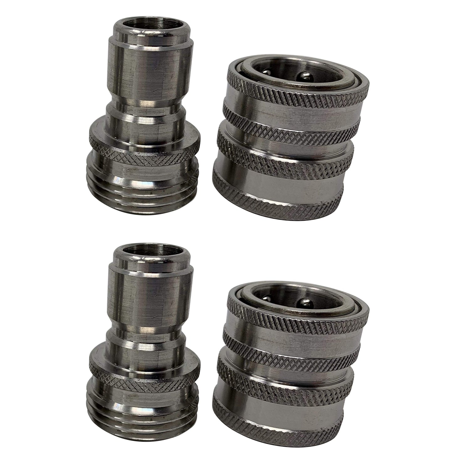 MTM Hydro Garden Hose Adapter 4 Piece 3/4? Quick Connect Fittings Kit, Stainless Steel High Pressure Couplings and Connectors for Pressure Washers and Car Detailing, 2x2