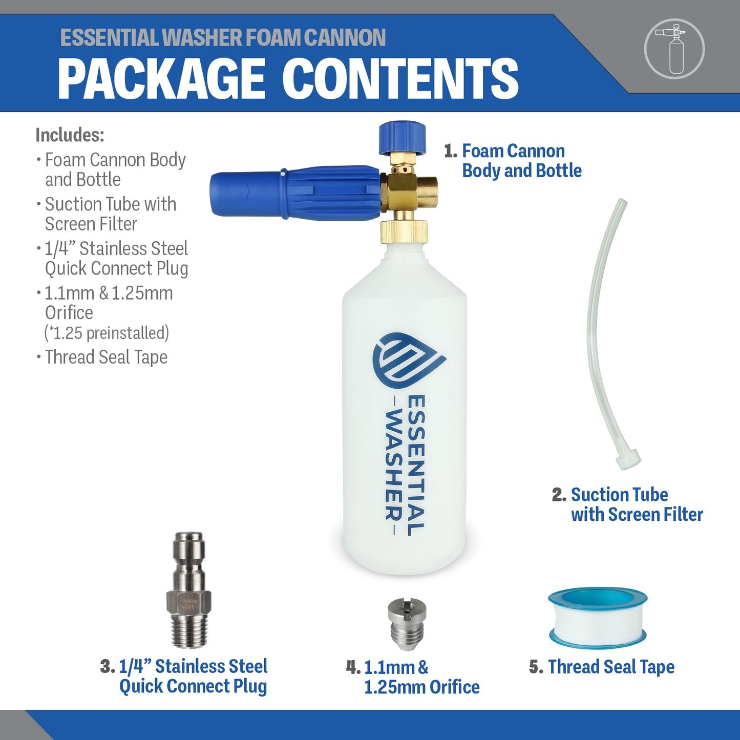 Heavy Duty Foam Cannon | High Pressure Washer Accessory With Stainless Steel QC Plug & Adjustable Features