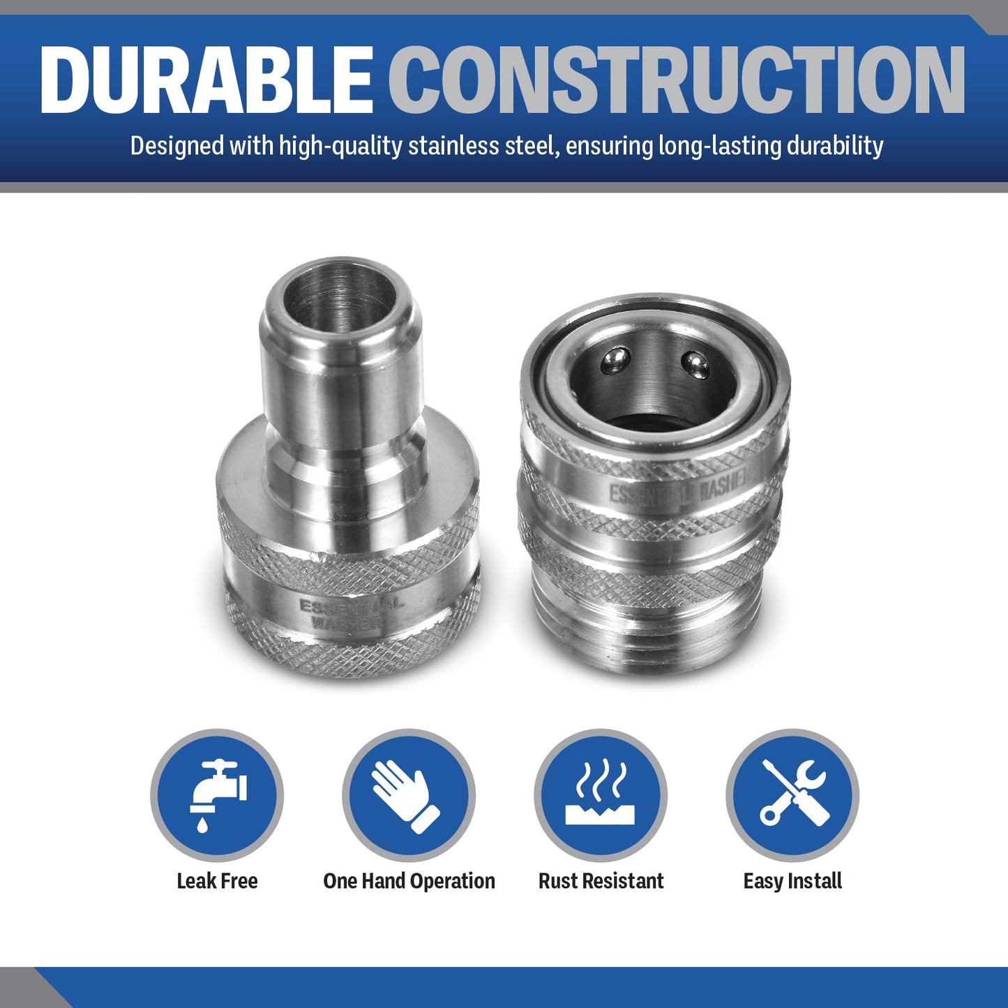 Redesigned 3/4" Garden Hose Quick Connect Set | Solid Stainless Steel Fittings