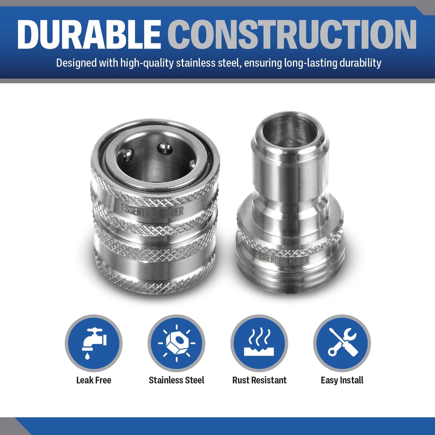 Garden Hose Quick Connect Set | Premium Solid Stainless Steel 3/4" Hose Fittings