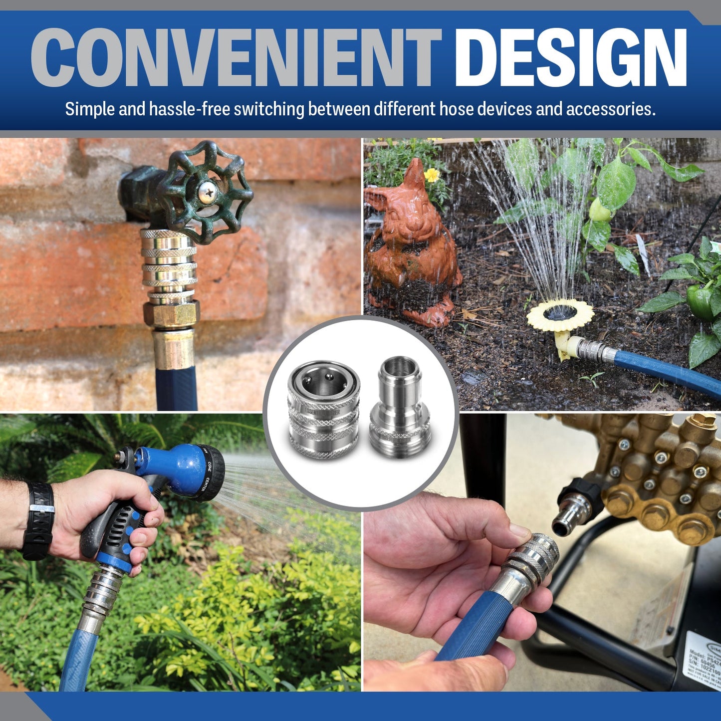 Garden Hose Quick Connect Set | Premium Solid Stainless Steel 3/4" Hose Fittings
