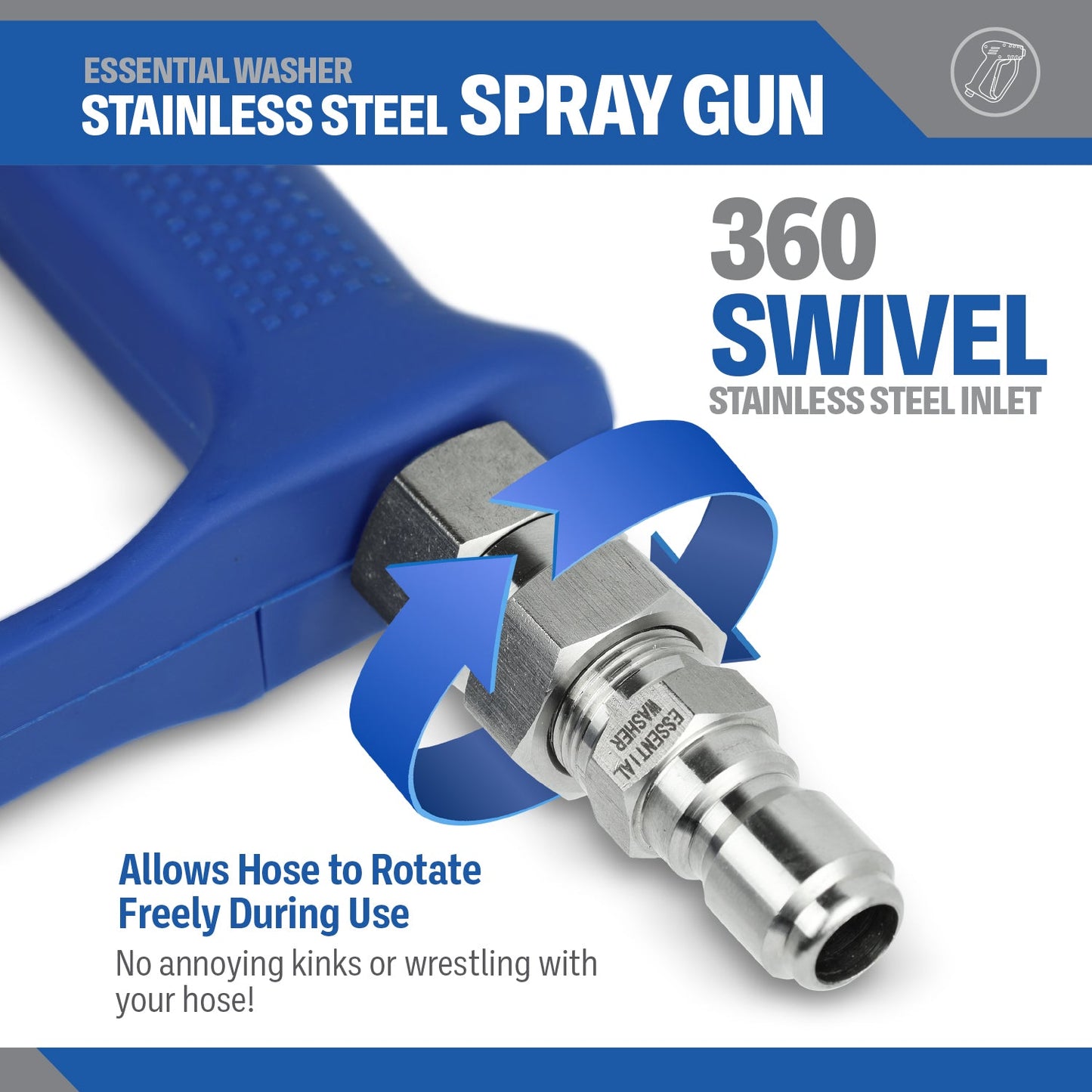 Premium 4000 PSI Pressure Washer Gun With Stainless Steel Swivel | 3/8" Male Plug and 1/4” Quick Connector Coupler