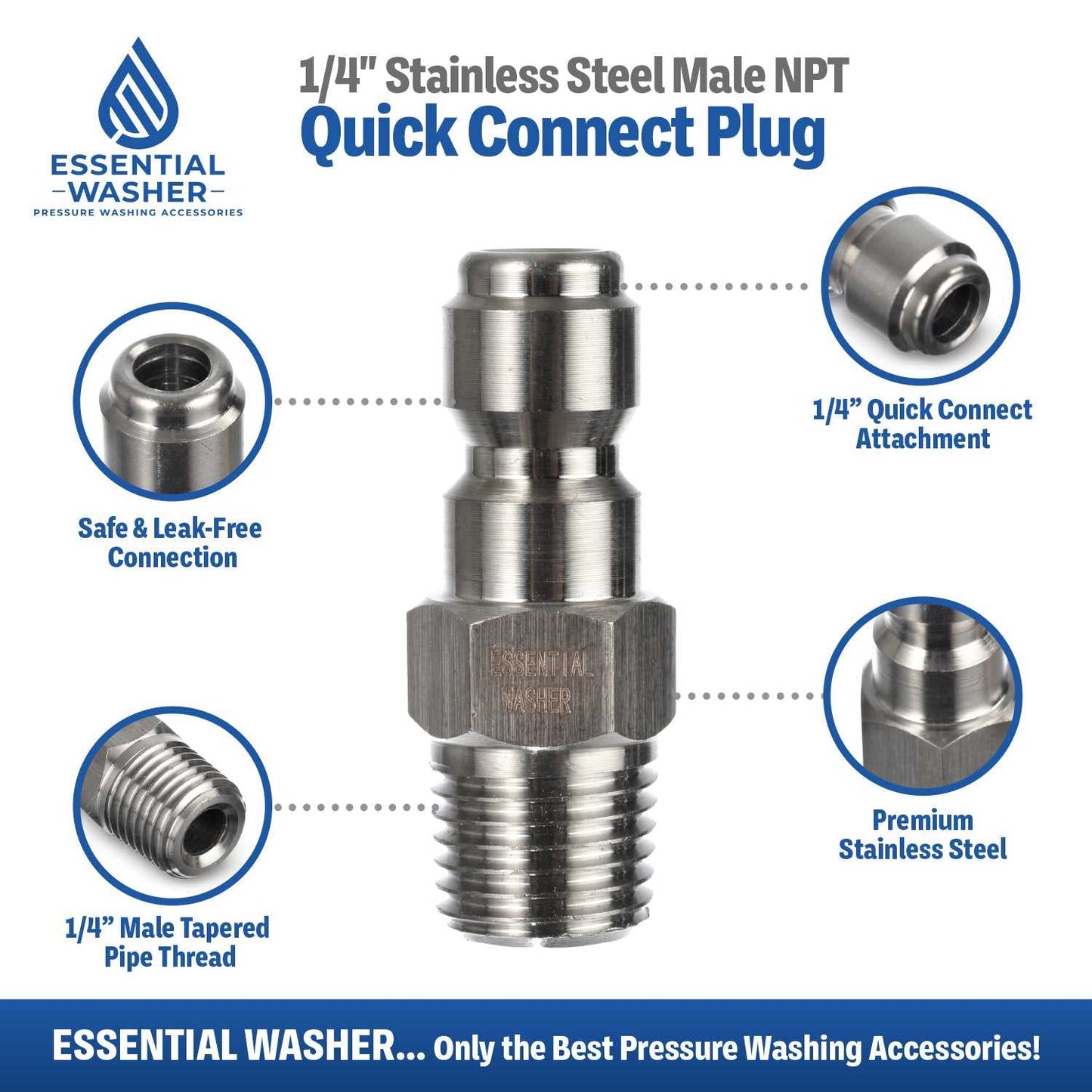Stainless Steel Pressure Washer Quick Connect Plugs Set Of 2 | Male