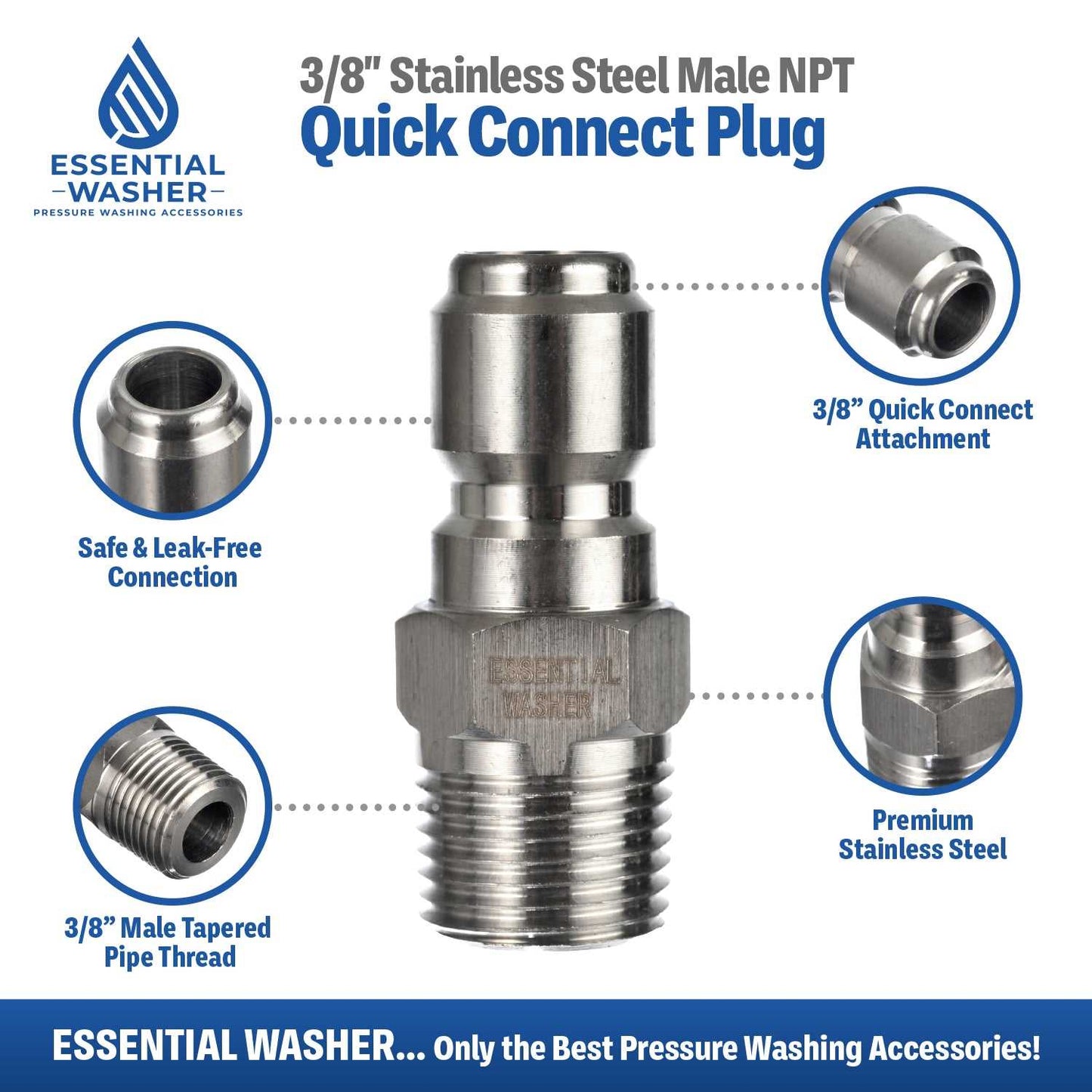 Stainless Steel Pressure Washer Quick Connect Plugs Set Of 2 | Male