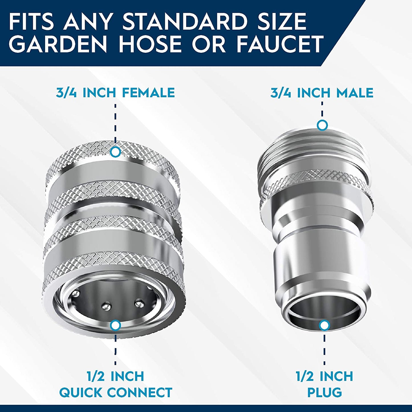Stainless Steel 3/4 Inch Garden Hose Quick Connect Set | 2x2 Set