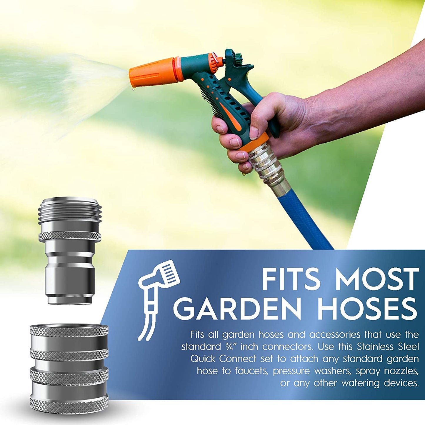 Stainless Steel 3/4 Inch Garden Hose Quick Connect Set | 2x2 Set