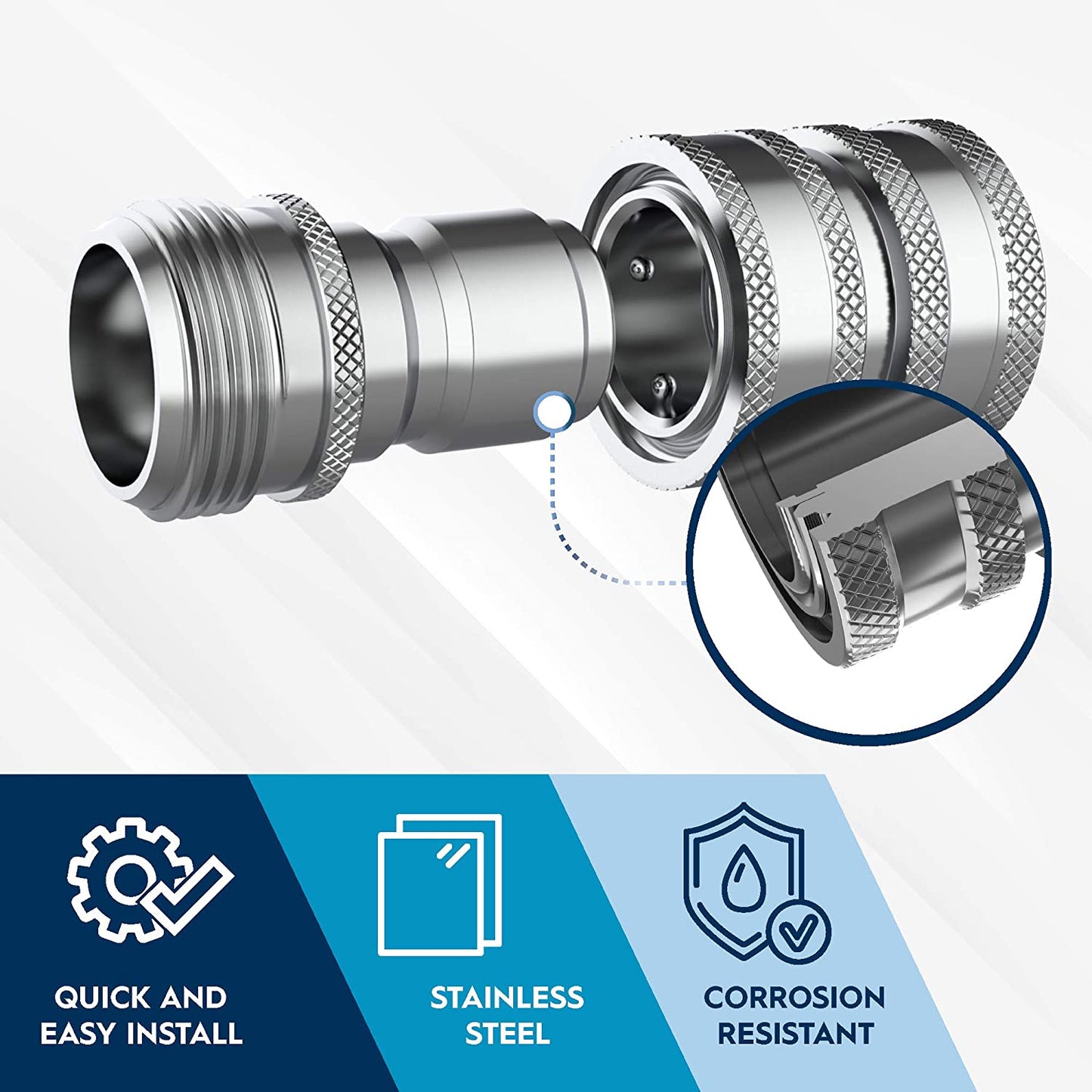 Stainless Steel 3/4 Inch Garden Hose Quick Connect Set | 2x2 Set