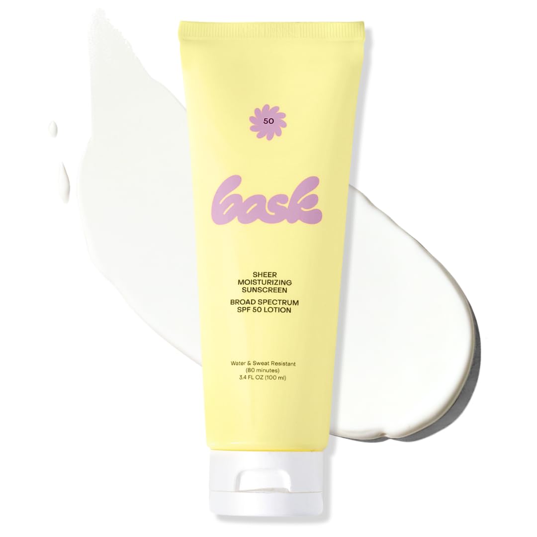 Bask SPF 30 Sheer Moisturizing Sunscreen Lotion - Broad Spectrum UVA/UVB Protection, Dermatologist Recommended, Hydrating, Lightweight & Non-Greasy, No White Cast, Travel Size, 3.4 fl oz
