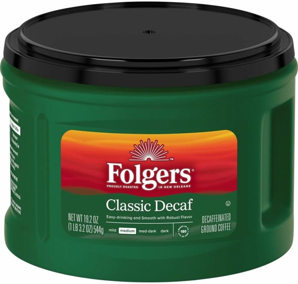 Folgers Decaf Coffee, Ground Coffee, Classic Medium Roast, 19.2 Ounce Canister
