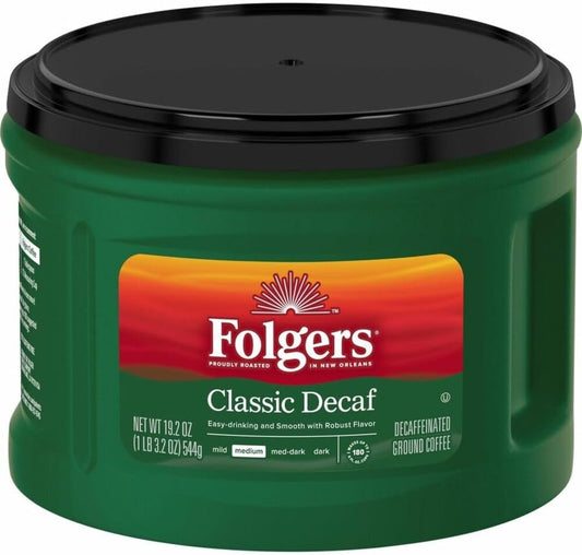 Folgers Decaf Coffee, Ground Coffee, Classic Medium Roast, 19.2 Ounce Canister