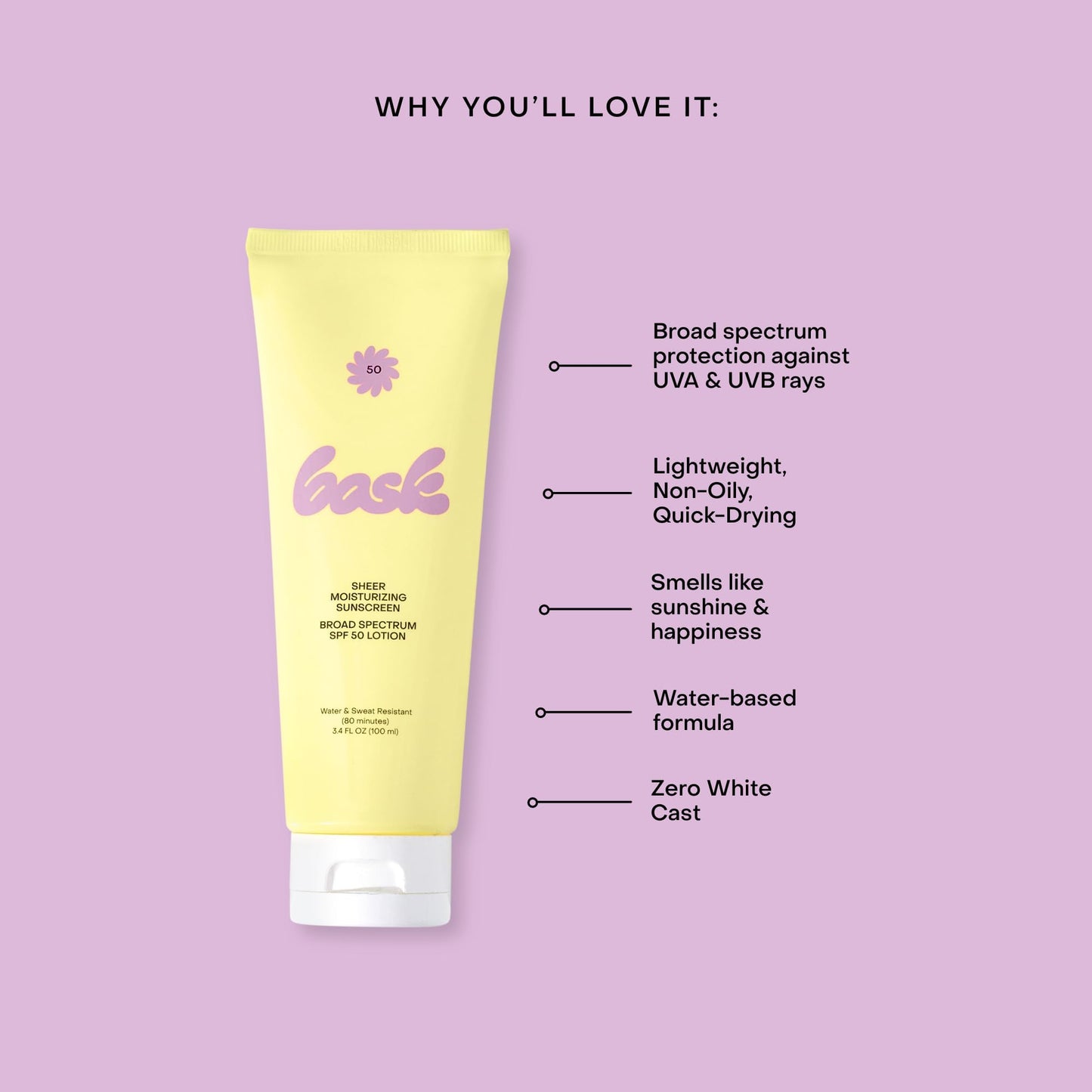 Bask SPF 30 Sheer Moisturizing Sunscreen Lotion - Broad Spectrum UVA/UVB Protection, Dermatologist Recommended, Hydrating, Lightweight & Non-Greasy, No White Cast, Travel Size, 3.4 fl oz