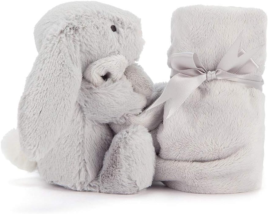 Jellycat Bashful Grey Bunny Soother, 13.5 inches - Security Blanket and Lovey for Babies - Baby Gift