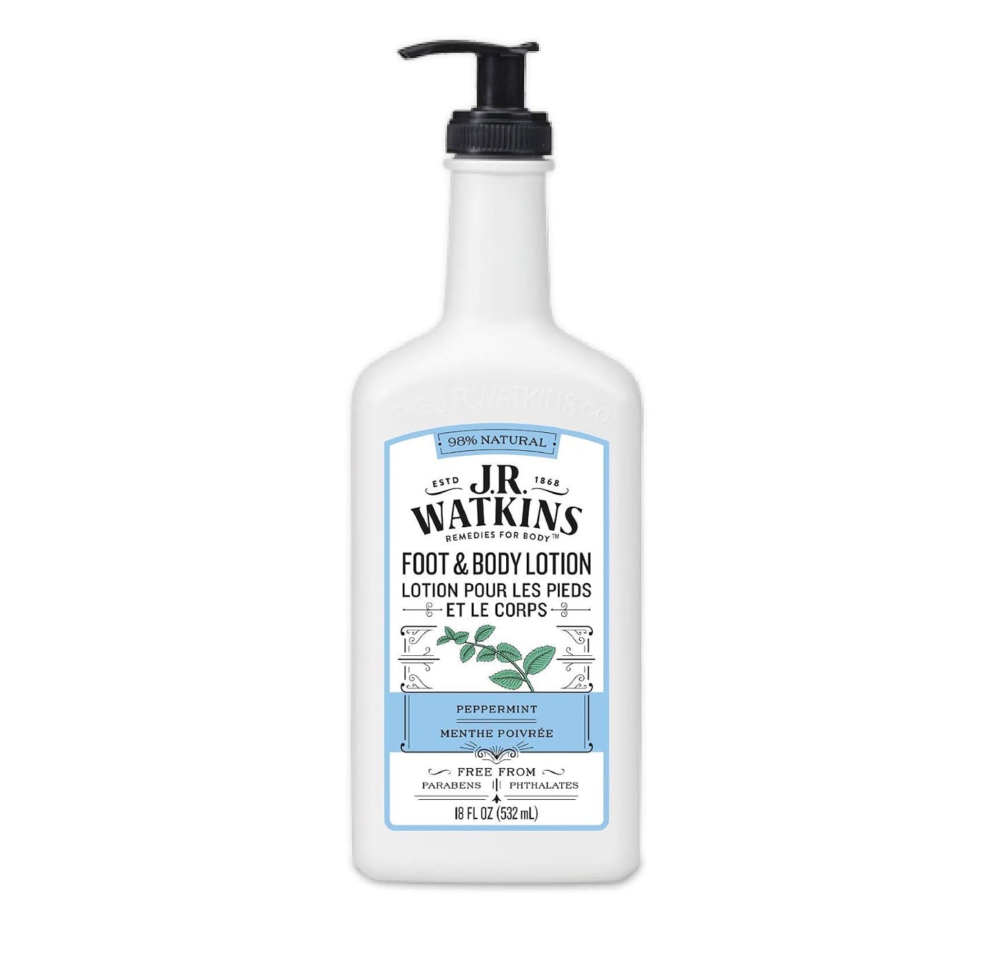 J R Watkins Foot & Body Lotion, Peppermint, 18 fl oz (532 ml)